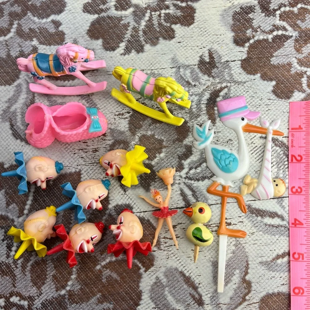 Lot Vintage Cake Cupcake Toppers Picks Decoration Clown Heads, Baby Shower, Kids